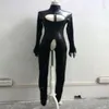 Модный женский комбинезон, костюмы из искусственной кожи из ПВХ, сексуальный комбинезон для девочек черного цвета с открытым бюстом и вырезом сзади на молнии2875