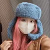 Berets Solid Imitation Lamb Wool Bomber Hat Female Korean Japanese Cold Warm Ear Protection Autumn Winter Plush