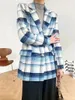 Women's Suits Blue Plaid Woollen Blazer Suit Mature Women Office Casual Commute All-Match Formal Clothing Lady Temperament Coat