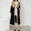 Women's Trench Coats Korean Chic Autumn Retro Niche Suit Collar Contrasting Color Stitching Design Tie Up Waist Closure Mid Length