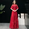 Etnische kleding vintage rode bruid bruiloft Qipao prachtige vrouwen mesh jurk halve mouw cheongsam vestidos de festa