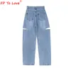 Damesjeans Vrouw Design jeans lente herfststraatstijl gescheurd gesneden volledige lengte hoge taille licht blauw ritssluiting wijd been broek 230404