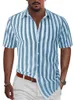 Camisas casuales para hombres Camisa de manga corta cómoda suelta informal con estampado de rayas para hombres AA230404