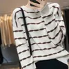 Pulls pour femmes Automne / Hiver Col rond Brillant Soie Stripe Pull en laine pure pour femmes lâche et mince pull en tricot de cachemire