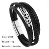 Charm Bracelets ZG Men's Bracelet Stainless Steel Peace Logo Pendant Multilayer Braided Leather Magnet Buckle Male Jewelry Customized