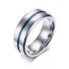 Com pedras laterais 8mm de largura cor preta anel de casamento elegante fino linha azul anéis de aço inoxidável festa jóias gota