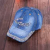 قبعات البيسبول المليئة بالبيسبول الماس على الطراز الكوري للسيدات الصيفية قبعة صنعة الدنيم رسائل راينستون ذروة قبعة الهيب هوب