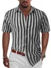 Camisas casuales para hombres Camisa de manga corta cómoda suelta informal con estampado de rayas para hombres AA230404