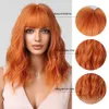 Perruques Synthétiques Easihair Orange Perruques Synthétiques Courtes Vague de Corps Bob pour Femmes avec Frange Cosplay Lolita Cheveux Naturels Résistant À La Chaleur 230227