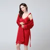 Women's Sleepwear Bridal Wedding Kimono Robe Gown Sets Summer Satin Full Slip Lace Strap Nightgown&Bathrobe V-Neck Intimate Lingerie