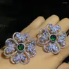 Stud Earrings Luxury Zircon Bridal Flower Green Zirconia Wedding Earring For Brides Accessories Women Evening Party Dress Jewelry