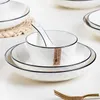 Teller HOONRA 10-teiliges rundes Geschirr-Set, weißes Porzellan und Schalen-Set, Küchengeschirr, Keramik, Geschirr, Tablett, Nudeln, Schüssel