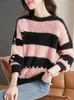 Pulls pour femmes Bobokateer Sueters de Mujer Moda Casual Pull rayé Pull Automne Hiver Manches longues Top Col rond Pulls Jumper