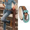 Belts Turquoise Country Vintage Style Dress Accessories Leather Belt Rhinestone Floral Engraved