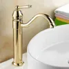 Kitchen Faucets Luxury Gold Color Brass Sink Faucet Single Lever Mixer Tap Swivel Spout Agf055