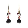 Boucles d'oreilles pendantes Lii Ji Triangle naturel noir spinelle rouge grenat 925 argent Sterling plaqué or 18 carats fait à la main goutte bijoux élégants