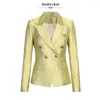 Kadınlar Suits İnce Baskı Ceket Kadın Uzun Kollu Metal Düğmelerin Çift Sırası Profesyonel Elbise İlkbahar ve Sonbahar Tarzı