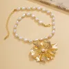 Imitation Pearl Beaded Chain with Big Flower Pendant Necklace for Women Trendy Wedding Accessories on Neck Fashion Jewelry Gifts