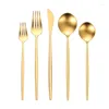 Set sets 5 stcs Gold Set Western mes cake vork lepel flatwerk spiegel spiegel roestvrij staal servies keuken zilverwerk