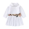 Spring Autumn Baby Girls Dress Solid Color Doll Collar Långärmning Söt fest Kidsklänningar för flickor Prinsessan Barnklänningar