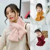 Шарфы в Корейском стиле для женщин и девочек, зимний толстый плюшевый женский шарф с крестом, женский милый теплый защитная шаль из искусственного меха для шеи