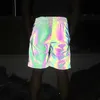 Herr shorts män sommarnatt blanka färgglada reflekterande shorts elastiska midja street dans korta byxor män avslappnad hip hop punk kort homme z0404