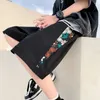 Men's Shorts Summer Trend Personality Street Y2k Retro Stitching Embroidery Floral Craft Loose Cotton Five-point Beach Casual