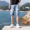 Jeans da uomo Pantaloncini di jeans sottili estivi da uomo Capris larghi Casual Vita elastica Panno incollato Stampato Tubo dritto Abbigliamento da uomo Hip Hop