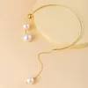 Vintage Fashion Imitation Pearl Tassel Torques For Women Elegant Gold Color Metal Choker Statement Chain Halsbandsmycken