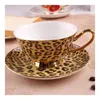 Tassen Untertassen High Range Kaffeetasse mit Leopardenmuster British Royal Tea Cappuccino Keramik-Getränkeset Kit Golden Edge Bone China Mug Dish