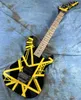 Guitarra elétrica 5150, corpo de amieiro importado, escala de bordo canadense, assinada, amarelo clássico e listras brancas, relâmpago