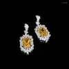 Dangle Earrings High Quality Zircon Bridal Yellow CZ Zirconia Wedding Earring For Brides Accessories Women Birthday Gifts Jewelry