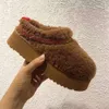 Tasman Slippers Chestnut Fur Slides plush wool Sherpa fleece Shearling Tazz scuffs Mules Women Ultra Mini Platform Boot Slip-on Shoes Comfort Fall Wint