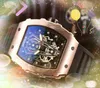 2023 moda para hombre reloj de tiempo relojes batería de cuarzo super auto fecha flores esfera esqueleto cinturón de goma reloj superior Iced Out business casual reloj de pulsera montre de luxe