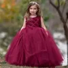 Vestidos de niña 2023, vestido de fiesta de boda hinchado con cuello redondo y flores para niñas, vestidos de novia hasta la rodilla de manga corta para niños