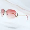 Designer de luxe pour femmes Strass Hommes sans monture Ploit Big Carters Eyewear Hiphop Shades Summer Wire Lentes Sol