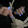 Накладные ногти ручной работы, художественный пресс на Хэллоуин, крутой ночной свет, зимние белые кончики, длинные накладные ногти с клеем