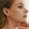 Boucles d'Oreilles Créoles Pendentif Perle Rouge Crochet d'Oreille Tempérament Frais Tout Assorti Long Pour Modifier La Forme Du Visage