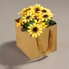 Brown Kraft Flowers Paper Packing Påsar Square Paper Bag med handtagsblommor Packing Bag SN5199