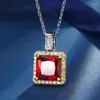 Necklace Earrings Set Red Square High Carbon Diamond 5A Cubic Zirconia Pendant Adjustable Ring Women's Jewelry Dress Accessory Gift