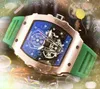 2023 moda para hombre reloj de tiempo relojes batería de cuarzo super auto fecha flores esfera esqueleto cinturón de goma reloj superior Iced Out business casual reloj de pulsera montre de luxe