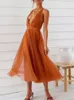 Casual Dresses Sexig Deep V Mesh Flowing Gown Dress 2023 Fashion Sling Chic Bridesmaid Women Summer Elegant Solid Party A-Line