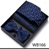 Bow Ties Men Formal Dress Suit NeckTie Hanky Cufflink Tie Set Silk Striped Party Groom Wedding Butterfly Bowtie In Gift Box Package