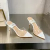 Fashion High Heel Sandals Luxury Designer Wedding Shoes 10.5CM Women Ankle Strap Pointed Open Toe PVC Transparent Film Jelly Factory Shoe Gianvit Ross