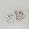 Kläderuppsättningar 2023 Summer Korean Baby Casual Set Spädbarn Stripe Pocket Top Work Shorts Toddler Boy Clothes Kids