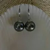 Boucles d'oreilles à tige charmantes, 10-11mm, véritable perle ronde noire naturelle des mers du sud, or