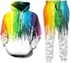 3D Oil Painting Tie Dye Hoodie Tracksuit Fitness Body Building Men Hoodies en broek Joggers Casual pak Set RA07