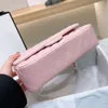 2022SS Opalizujący Perly Pink Classic Classic Flaps z srebrną metalową łańcuchem sprzętowym Crossbody Ramię luksusowy projektant Tote Multi Pochette torebka