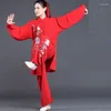 Ethnische Kleidung Rote Tai Chi Uniform Kung Fu Kampfsportanzug Chinesisch besticktes Wushu Kostüm Outfit FF3739