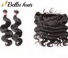 Bella Hair 8A Fermeture frontale en dentelle avec des faisceaux de cheveux Extensions brésiliennes vierges non transformées Couleur noire naturelle Vague de corps Human9007993